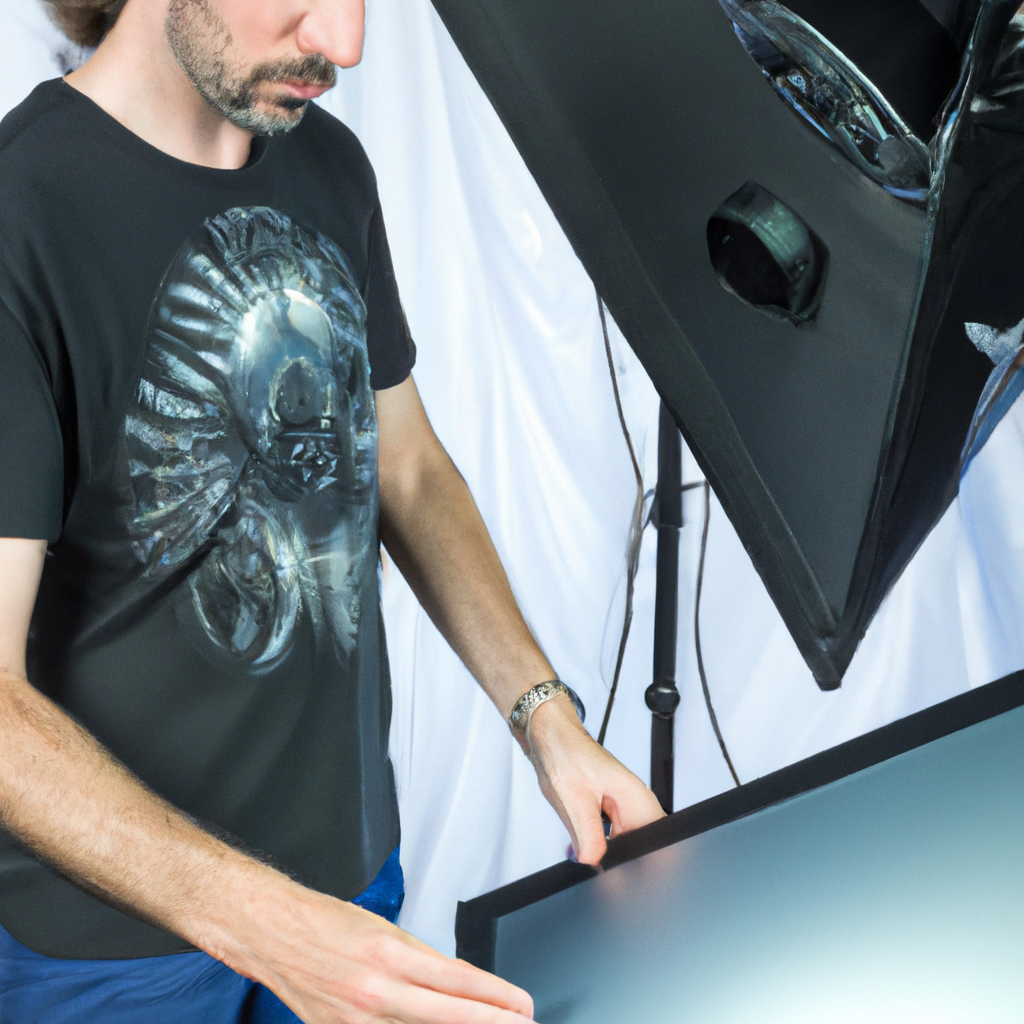 Technicien lumière réglant une softbox